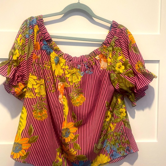 Off or on the shoulder blouse in pink multi color fabric Size XL - Picture 3 of 6